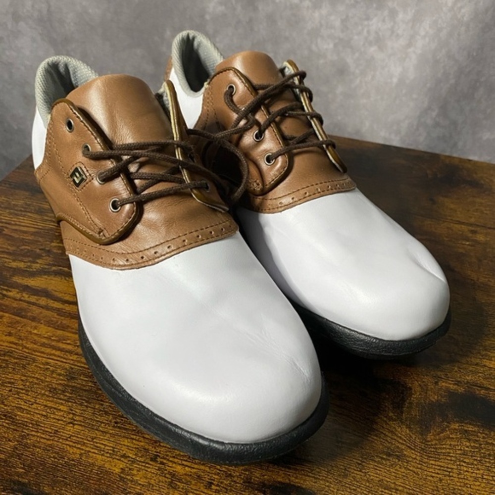 Footjoy FJ Dryjoys Mens‎ Golf Shoes White Brown 10 M